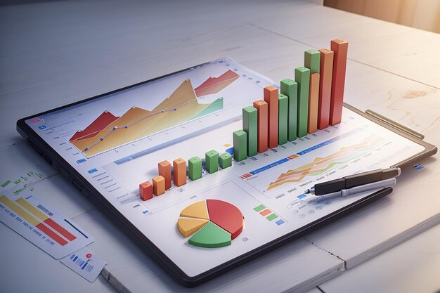 3d 재무 보고서 차트 데이터 분석 및 웹 개발 개념 데이터 차트와 함께 태블릿