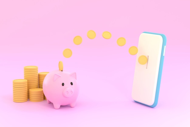 3D financial transactions How to transfer money online between smartphones and piggy banks, saving ideas