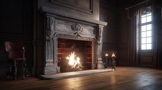 3d fireplace in the room Generative ai