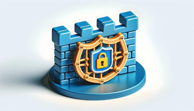3D Firewall Fortress Icon Stronghold Emblem voor ondoordringbare netwerkverdediging in cybersecurity