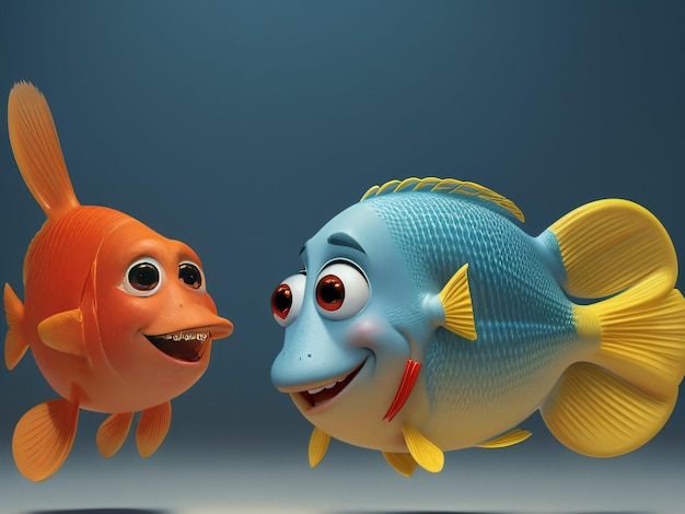 Photo 3d fishes in cartoon style
