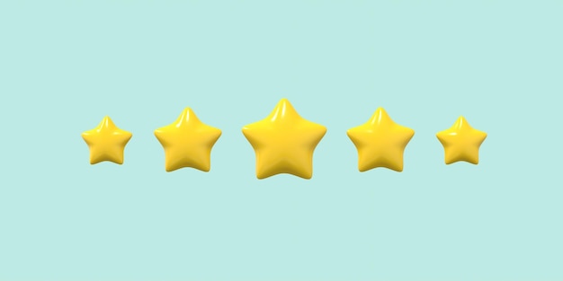 3d five yellow glossy stars for review product. customer rating\
feedback concept from the client