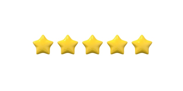 3D five yellow glossy stars for review product. Customer rating feedback concept from the client