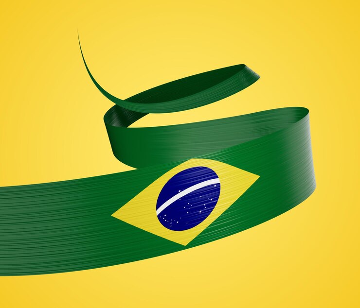 3d Flag Of Brazil 3d Waving Ribbon Flag Isolated On Yellow Background 3d Illustration
