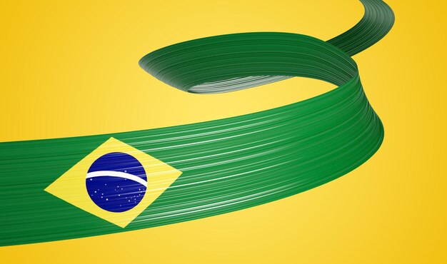 3d flag of brazil 3d wavy shiny brazil ribbon isolated on yellow background 3d illustration