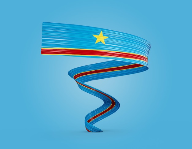 3d Flag Of Democratic Republic Of Congo 3d Waving Flag Ribbon On Blue Background 3d Illustration