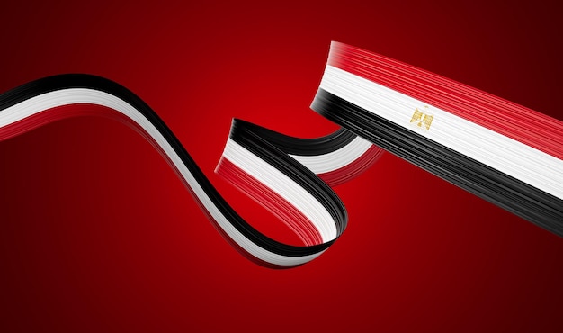 3d Flag Of Egypt 3d Wavy Shiny Egypt Ribbon Isolated On Red Background 3d Illustration