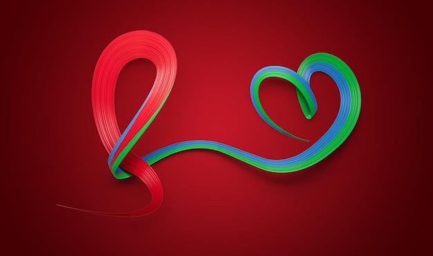 3d flag of eritrea heart shaped wavy awareness ribbon flag on red background 3d illustration