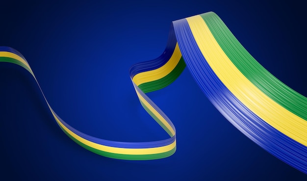 3d flag of gabon 3d waving ribbon flag isolated on blue background 3d illustration