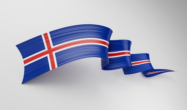 Photo 3d flag of iceland 3d shiny waving flag ribbon isolated on white background 3d illustration