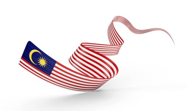 白い背景に分離されたマレーシアの 3 d の旗 3 d 手を振るリボン フラグ 3 d イラストレーション