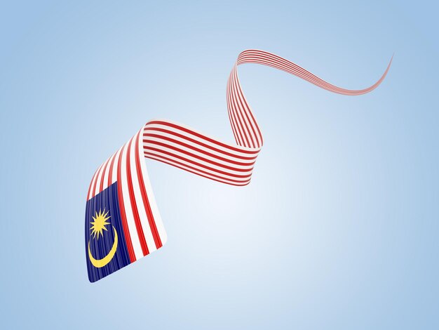 3d Flag Of Malaysia 3d Wavy Shiny Malaysia Ribbon Flag On Soft Blue Background 3d illustration