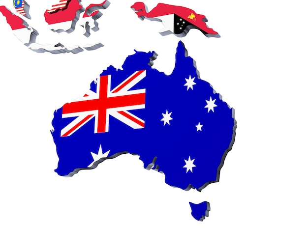 3d flag map of australia rendered image on white