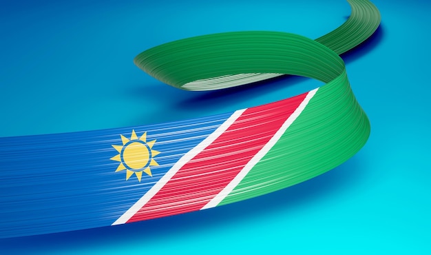 3d Flag of Namibia Country 3d Wavy Ribbon Flag of Namibia on Blue Background 3d illustration