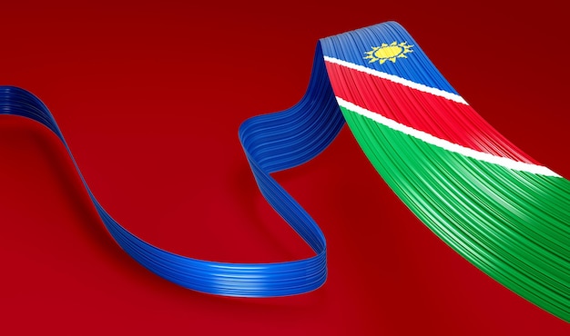 3d Flag of Namibia Country 3d Wavy Ribbon isolated on Red Background 3d illustration