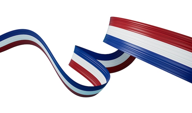 オランダの 3 d フラグ 3 d 波状の光沢のあるオランダ リボン ホワイト バック グラウンド 3 d イラストレーションに分離