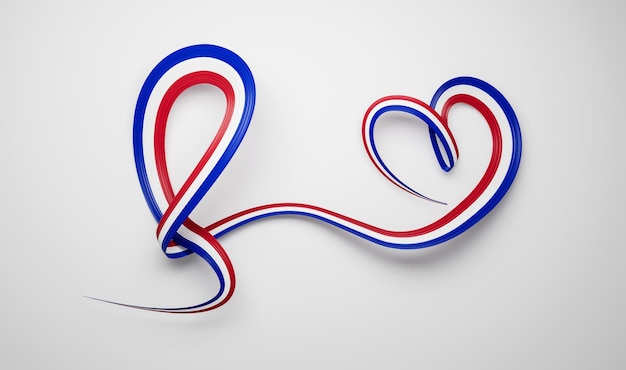 3d Flag Of Paraguay Heart Shaped Wavy Awareness Ribbon flag On White Background 3d illustration