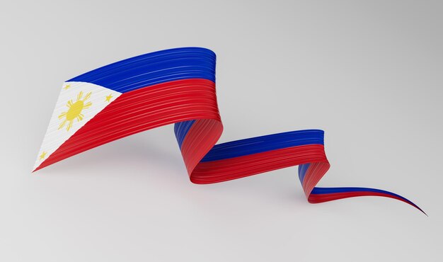 Photo 3d flag of philippines 3d wavy shiny philippines ribbon isolated on white background 3d illustration