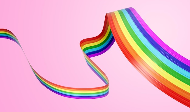 3d flag of rainbow 3d waving ribbon flag isolated on soft pink background 3d illustration