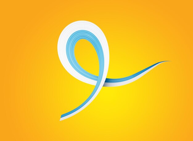 Photo 3d flag of san marino shiny wavy awareness ribbon flag isolated on yellow background 3d illustration