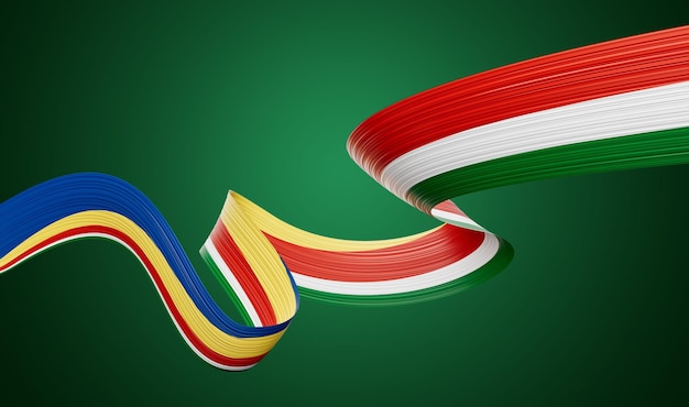 3d Flag Of Seychelles 3d Wavy Shiny Seychelles Ribbon Isolated On Green Background 3d Illustration