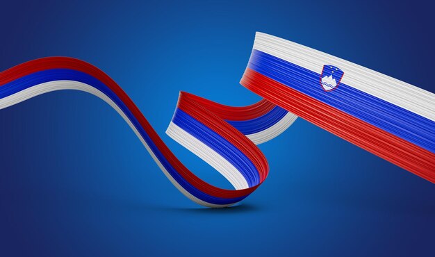 3d Flag Of Slovenia 3d Wavy Shiny Slovenia Ribbon Isolated On Blue Background 3d Illustration