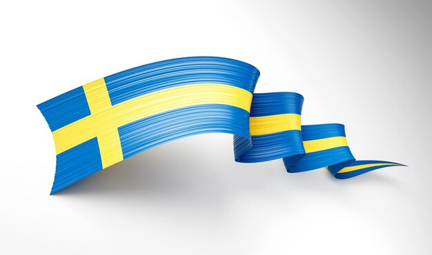 3d Флаг Швеции 3d Блестящая развевающаяся лента флага на белом фоне 3d иллюстрация