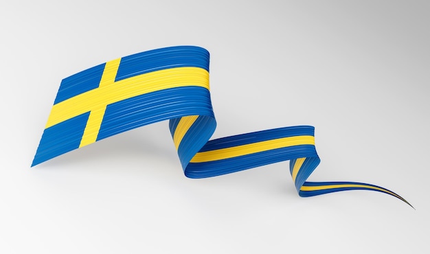 3d Flag Of Sweden 3d Wavy Shiny Sweden Ribbon Isolated On White Background 3d illustration