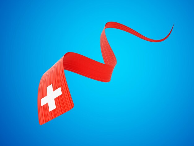 3d flag of switzerland 3d wavy shiny switzerland ribbon isolated on blue background 3d illustration