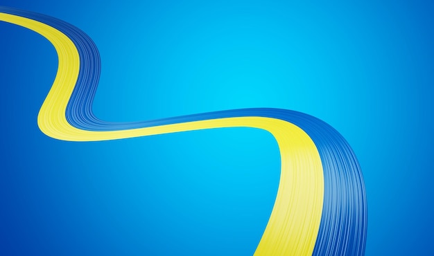 ウクライナの 3 d の旗 3 d 波状光沢のあるウクライナ リボンが海の青の背景 3 d イラストに分離