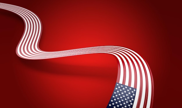 3d flag of united states of america 3d wavy shiny usa ribbon on red background 3d illustration