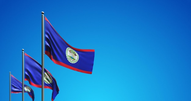 3D flagpole flying Belize in the blue sky