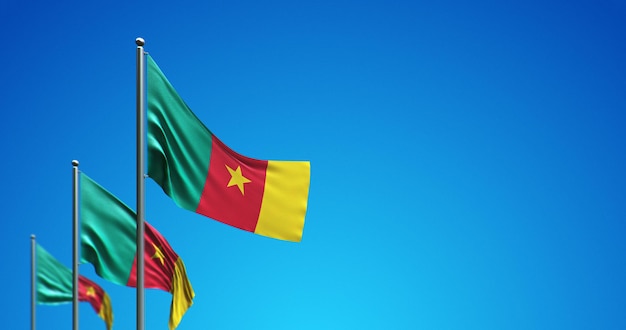 3D flagpole flying Cameroon in the blue sky