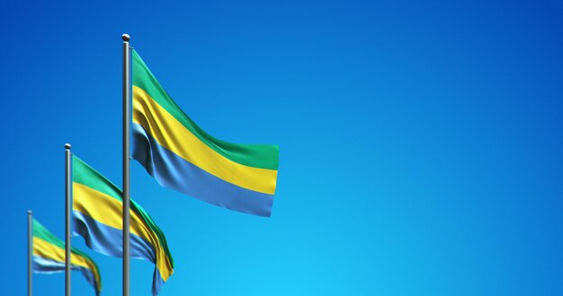 Photo 3d flagpole flying gabon in the blue sky