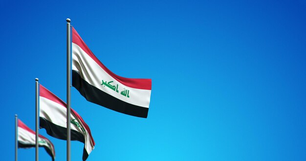3d flagpole flying iraq in the blue sky