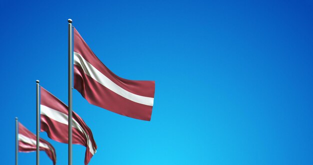 3D flagpole flying Latvia in the blue sky