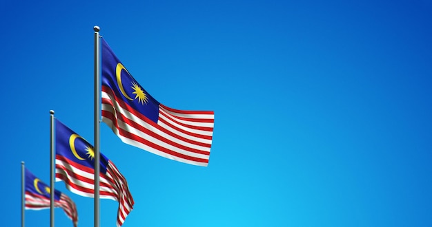 3D flagpole flying Malaysia in the blue sky