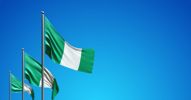 3D flagpole flying Nigeria in the blue sky