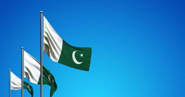 3D flagpole flying Pakistan in the blue sky