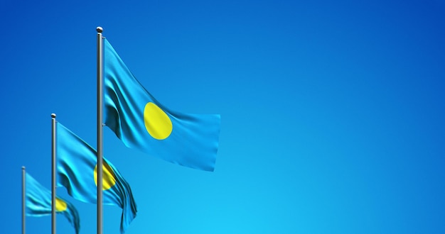 3D flagpole flying Palau in the blue sky