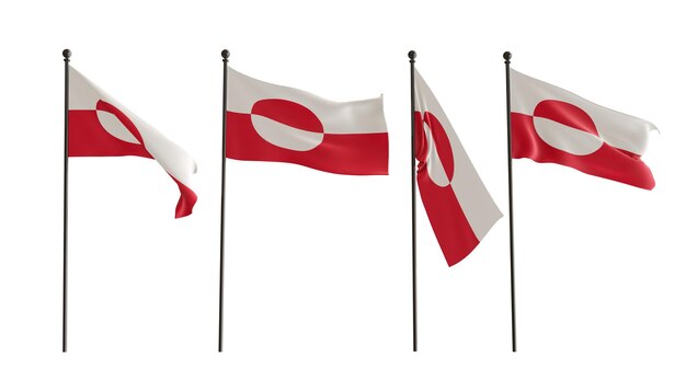 3D flags of Greenland of 4 types Flag Greenland white background 3D illustrator