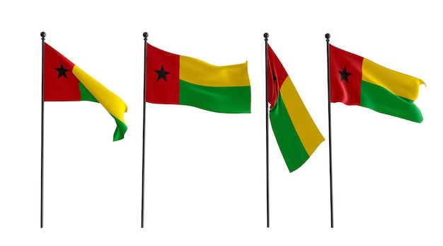 3D flags of GuineaBissau of 4 types Flag GuineaBissau white background 3D illustrator