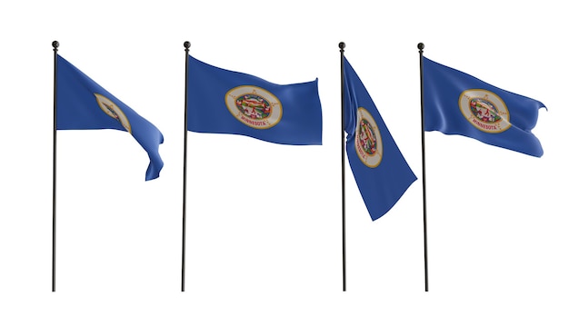 3D flags of Minnesota of 4 types Flag Minnesota white background 3D illustrator