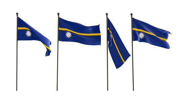 3D flags of Nauru of 4 types Flag Nauru white background 3D illustrator