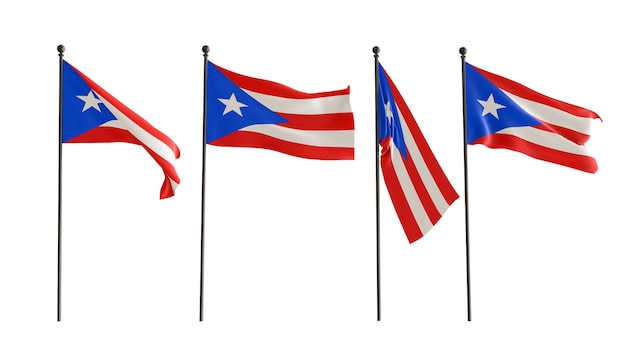 3D flags of Puerto Rico of 4 types Flag Puerto Rico white background 3D illustrator