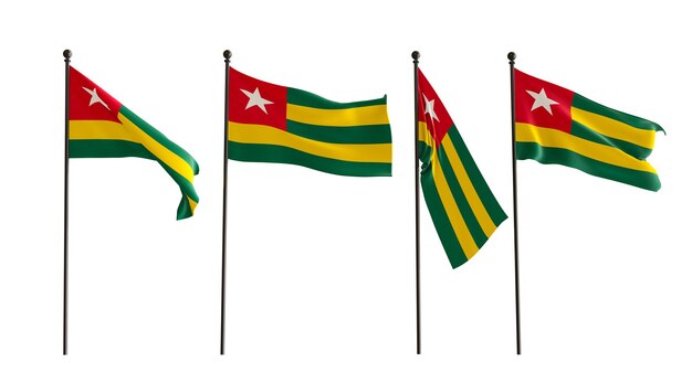 3D флаги Того из 4 типов Флаг Того белый фон 3D иллюстратор