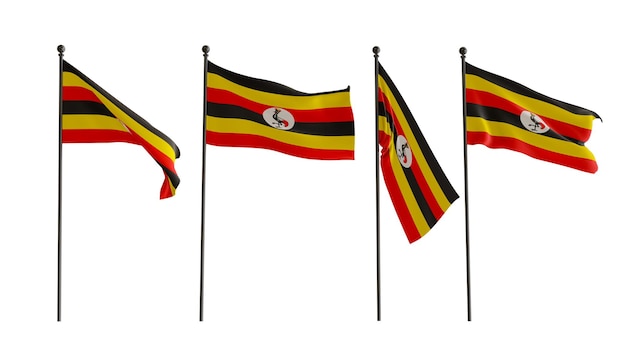 3D flags of Uganda of 4 types Flag Uganda white background 3D illustrator