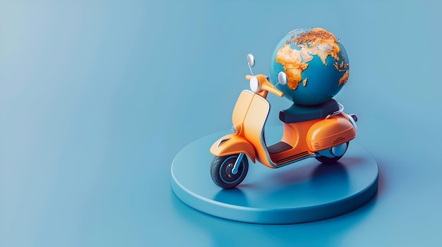 3D Flat Electric Scooter Icon beside a Globe Embracing EcoFriendly Urban Travel with Micromobilit