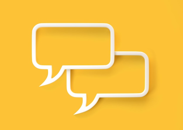 3D Flat frame speech bubbles icon for text quote on a yellow background with copy space Chat bubbles