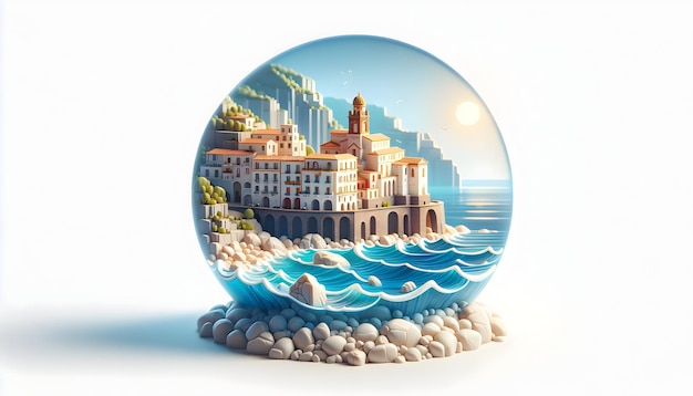 3d flat icon as Amalfi Aura Italy Amalfi Coast where the sea blue embraces quaint coastal towns in